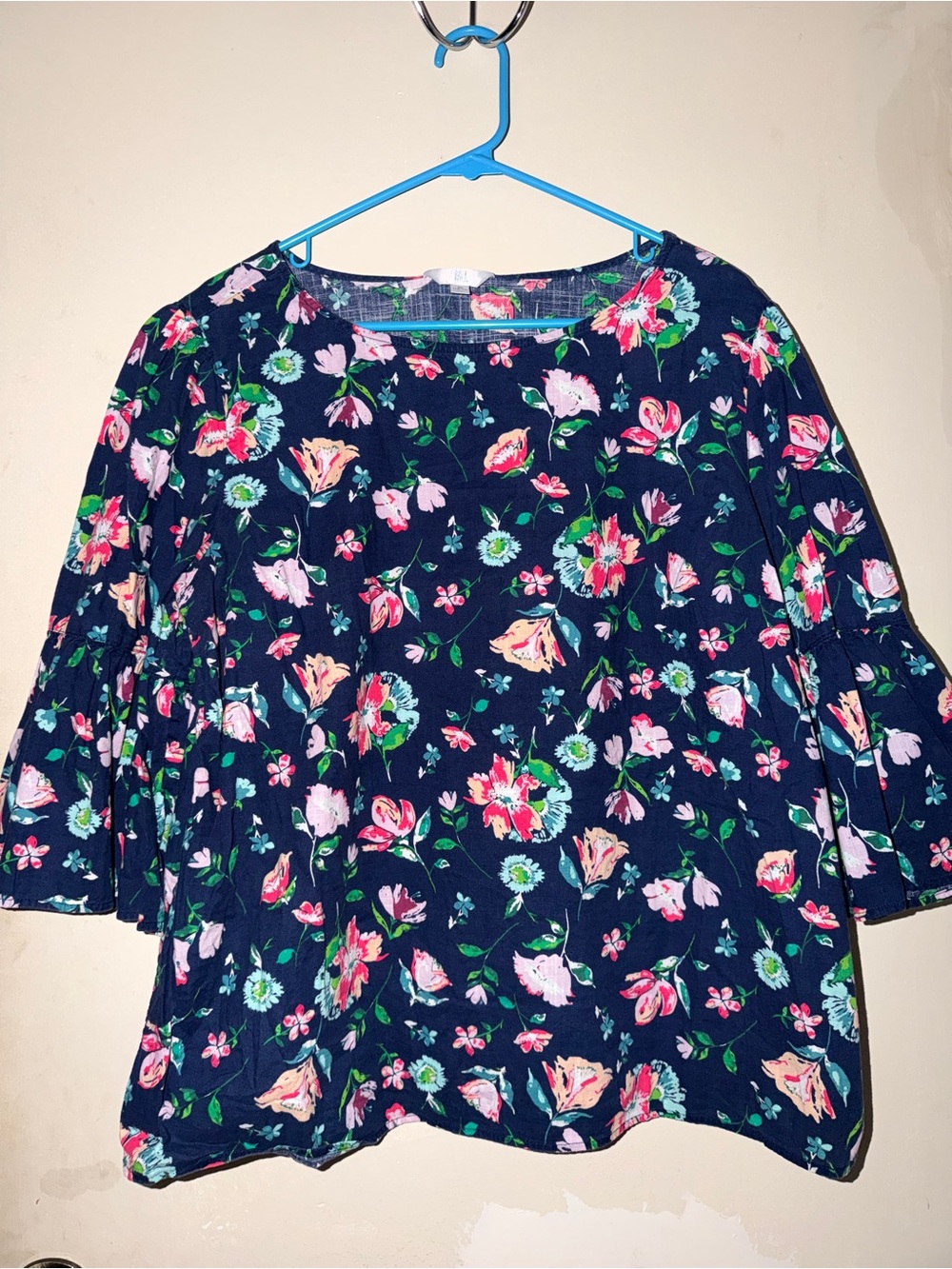 Time and Tru Navy Floral Bell-Sleeve Girls Dress